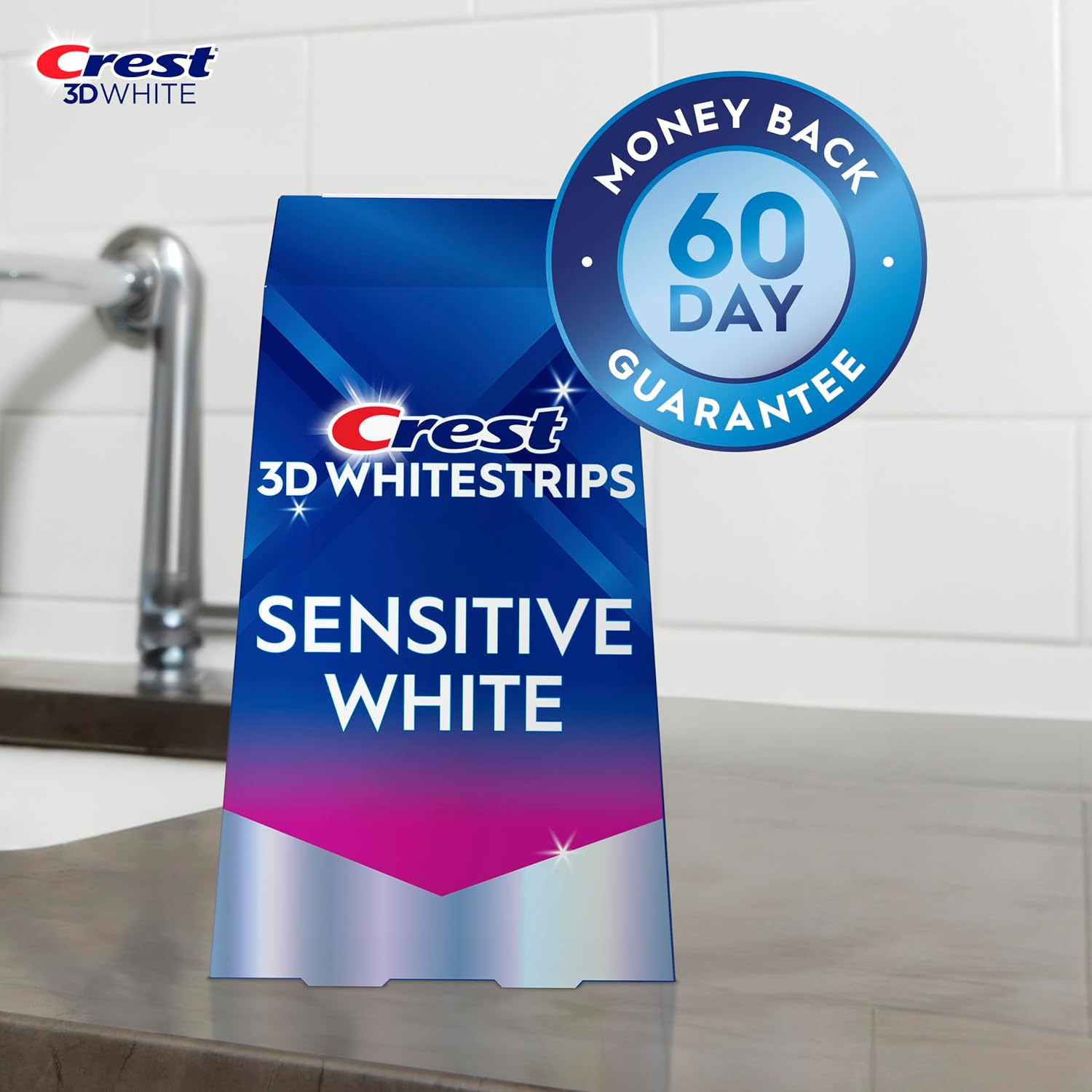 Crest 3DWhitestrips Sensitive White At-Home Teeth Whitening Kit, 18 Treatments, Gently Removes 15 Years of Stains