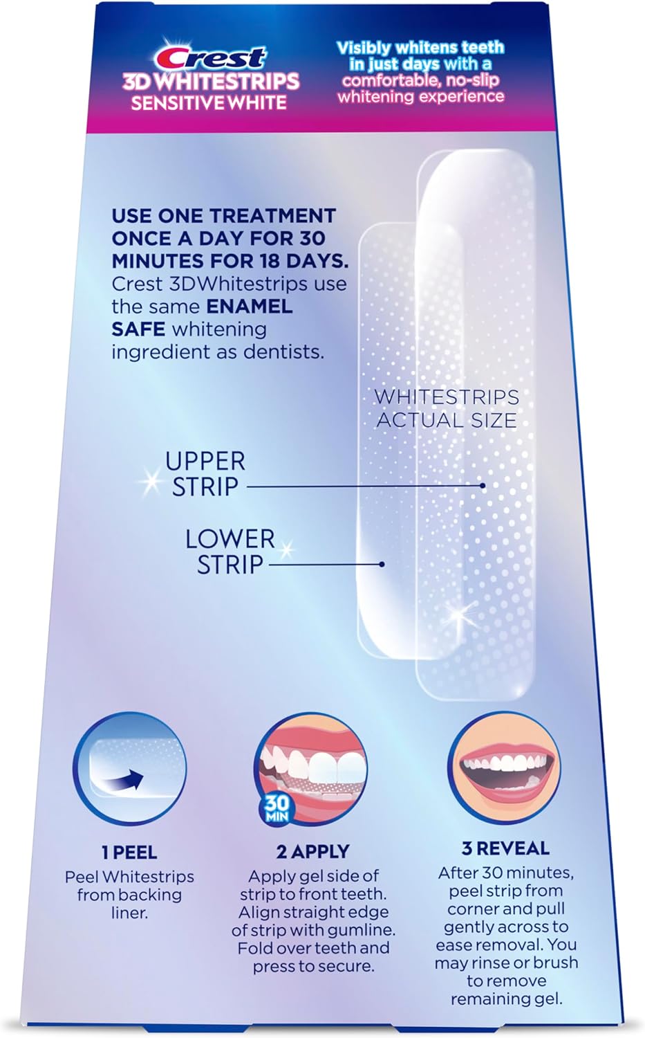 Crest 3DWhitestrips Sensitive White At-Home Teeth Whitening Kit, 18 Treatments, Gently Removes 15 Years of Stains