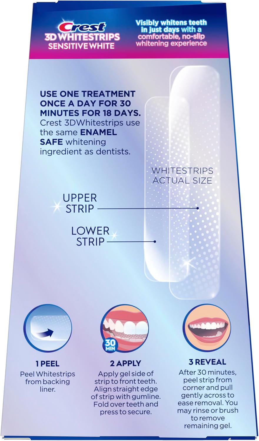 Crest 3DWhitestrips Sensitive White At-Home Teeth Whitening Kit, 18 Treatments, Gently Removes 15 Years of Stains