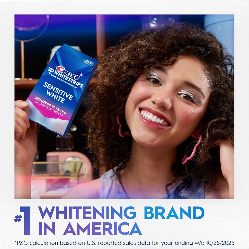 Crest 3DWhitestrips Sensitive White At-Home Teeth Whitening Kit, 18 Treatments, Gently Removes 15 Years of Stains
